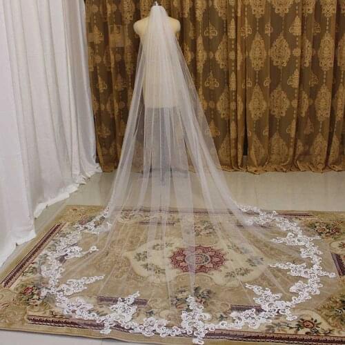 Long Lace Appliques Wedding Veil with Comb One Layer Cathedral Bridal Veil New 2020 Veil for Bride
