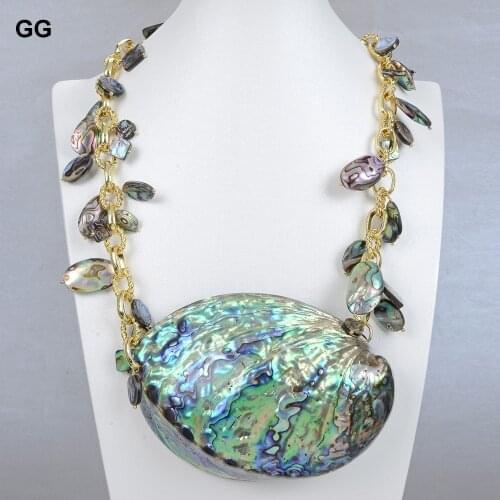 GG Jewelry 25'' Natural Big Multi Shape Rainbow Abalone Shell Pendant O- Chain Necklace Hyperbole Style Necklace For Party Gift