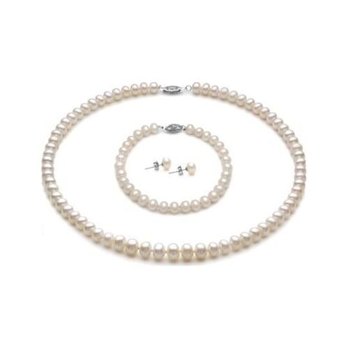HOT CHEAP PROMOTION!!! 7-8MM Size Fresh Water Pearl Jewelry Set, Fashion Necklace Bracelet Earrings Set for Beautiful Bride