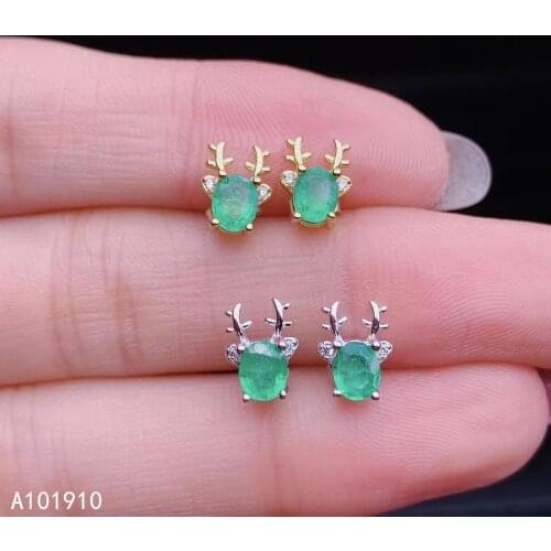 KJJEAXCMY boutique jewelry 925 sterling silver inlaid Natural Emerald Womens earrings support detection popular
