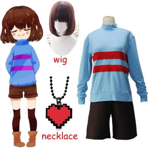 Anime Game Undertale Frisk Chara Cosplay Halloween Costume Andertail Sweatshirts High Collar Long Sleeve Clothing Shorts Necklac