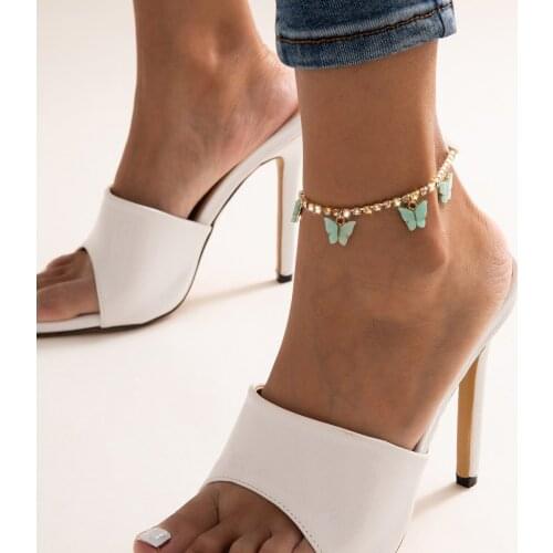 Cute Pink Black Butterfly Anklet Bracelet Fashion Anklets for Women Rhinestone Foot Chain Beach Leg Bracelets Boho Jewelry Gift