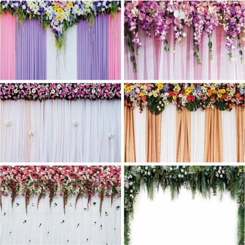 Laeacco Spring Flowers Wedding Luxurious Stage Curtain Birthday Party Photography Background For Photo Studio Photocall Backdrop