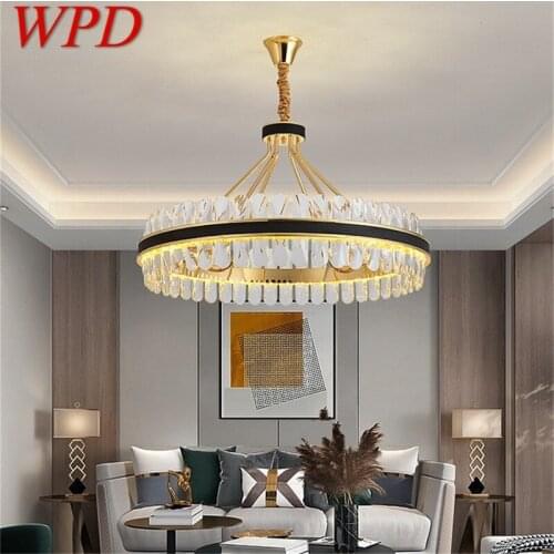 WPD Chandelier Crystal Pendant Lamp Postmodern Home Leather Round Light Fixture for Living Dining Room
