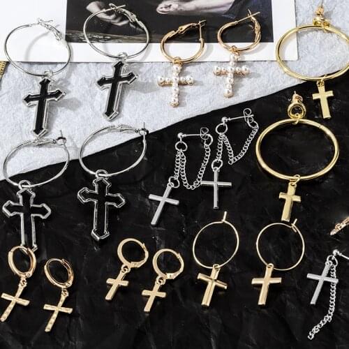 Cross Drop Statement Earrings For Women Men Korean Fashion Vintage Gothic Chains 2021 Trend Pendant Unusual Earings Punk Jewelry