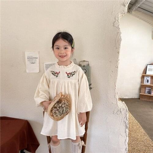 MILANCEL 2021 Autumn New Kids Clothes Embroidery Dress Korean Girls One Piece Long Sleeve Outfits Fashion Children Clothing