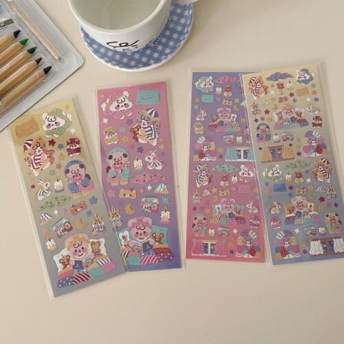 Cute Bear Colorful Laser Decorative Sticker DIY Scrapbooking Collage Album Diary Happy Planner Journal Stationery Sticker