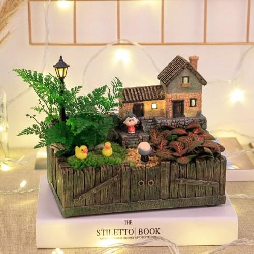 Miniature Resin House Planter Pot Succulent Flower Pot Micro Landscape Decorations Crafts for Desktop Office LBSh