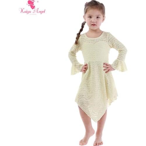Kaiya Angel Fashion Baby Long Sleeve Pirncess Milk White Floral Dress children Girls Spring Summer Autumn Winter Clothing