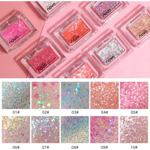 NOVO Single Color Glitter Sequins Eyeshadow Palette Makeup Galaxy Shimmer Bright Highlight Eye Shadow Waterproof Cosmetics