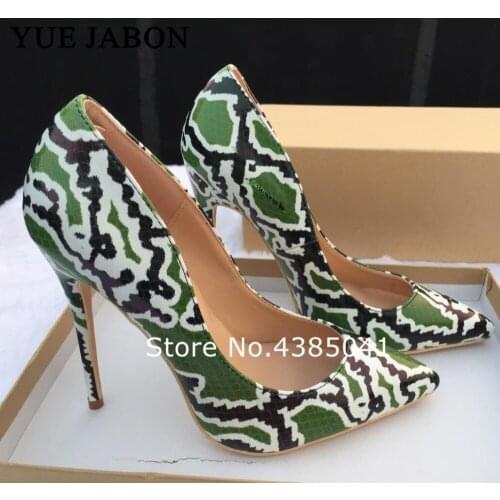 NEW ARRIVE Women Shoes Green Snake Printed Sexy Stilettos High Heels 12cm/10cm/8cm Pointed Toe Women Pumps Wedding Party Shoes