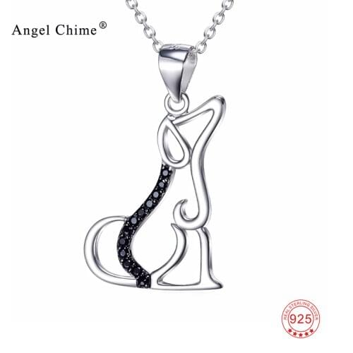 925 Sterling Silver Fashion Choker Necklace Puppy Dog Black Crystal Pendants Necklaces Lovely Gift For Pet Lovers