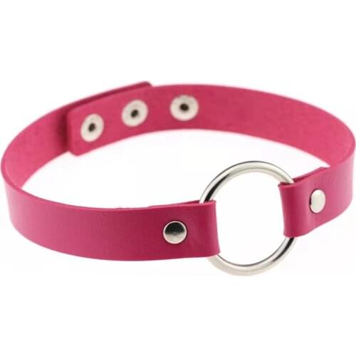PU Leather Round Ring Necklace Collar Peach Heart Love Clavicle Chain Collar Neckband Punk European And American Necklaces Women