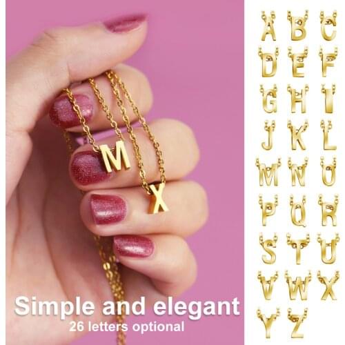 Initial Necklace for Women Gold Rosegold Stainless Steel A-Z Letter Necklace 3x8mm English letter beads Jewelry gift