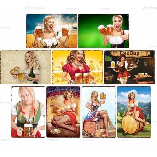 Pin Up Girl Beer Metal Plates Vintage Metal Tin Sign Poster Garage Bar Pub Club Man Cave Home Decoration Wall Plaque 20X30Cm
