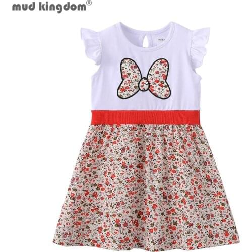 Mudkingdom Floral Girls Dress Ruffle Sleeve Cute Cartoon Pattern for Little Girl Dresses Butterfly Bow Toddler Summer Chothes