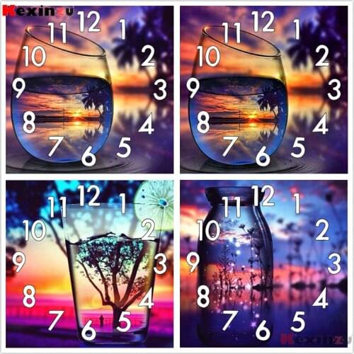 Full Diamond Painting kit Cross Stitch With Clock Mechanism Mosaic 5D Diy Square Round Water Cup Pot 3d Embroidery Gift