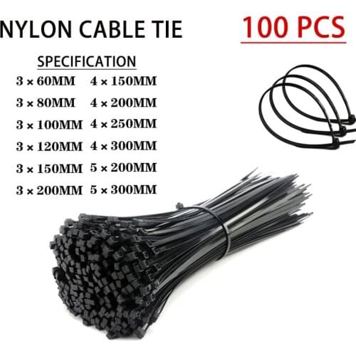 Self-locking Plastic nylon cable tie 100 pieces black 5x300 cable tie fastening ring 3x200 industrial cable tie cable tie set