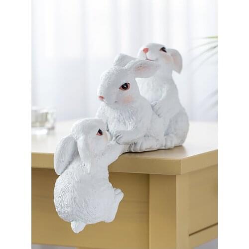 Scandinavian 3 Rabbits Miniature Figure Animal Resin Craft Fairy Garden Home Decoration DIY Accessories Creative Gifts