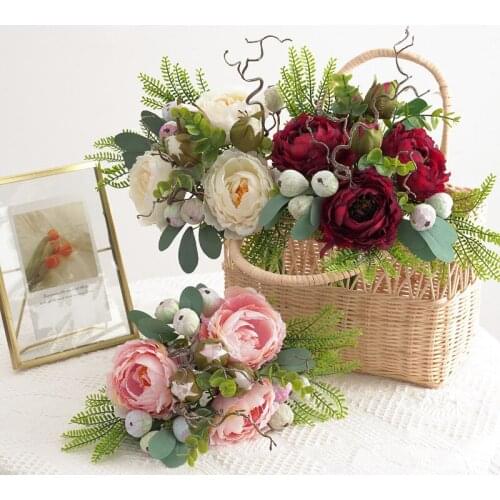 Wedding Decoration Artificial Flowers 34CM Beautiful Peony Bouquet for Bride Christmas Birthday Party Table Decor Fake Flowers