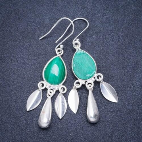 Natural Malachite Handmade Unique 925 Sterling Silver Earrings 2" A0903