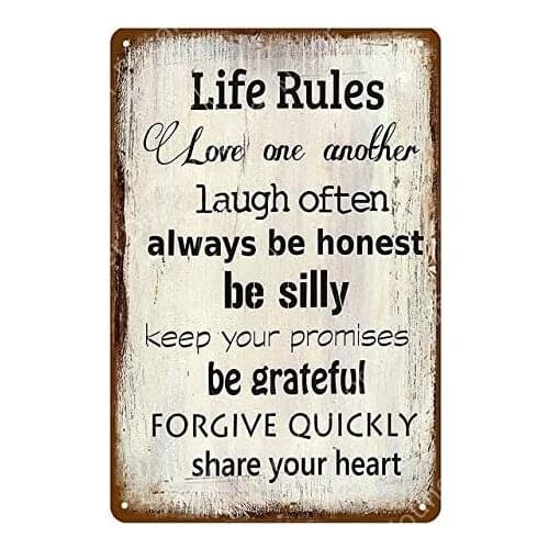 Life Rules Vintage Metal Tin Sign Man Cave for Men Women,Wall Decor for Bars,wc,Restaurants,cafes Pubs,12x8 Inch