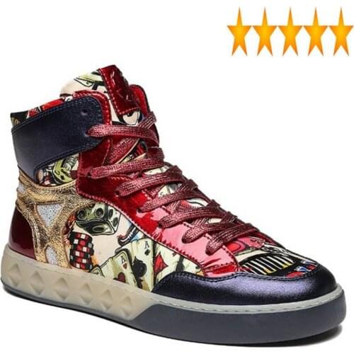 High-Top Men Street Fashion Mixed Color Breathable Flat Sneakers Zapatillas Hombre Top Quality Printed Hip Hop Shoes
