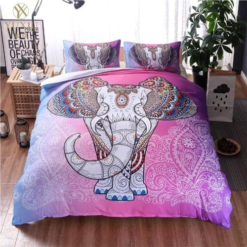 YuXiu Luxury 3D Bedding Sets Elephants Animals Duvet Cover Set Pink Bed Linens Quilt Covers 3Pcs Twin Full Queen King Double