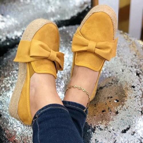 2019 Autumn Women Flats Shoes Platform Sneakers Slip On Big Bow Ladies Loafers Moccasins Casual Shoes Woman Size 35-43 XKD7090