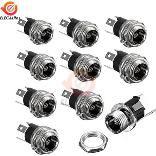 10Pcs DC-025M DC025M Power DC Power Socket connector 3Pin With Nut Panel Mounting DC5.5*2.1 5.5*2.1MM