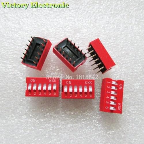 10PCS/Lot DIP Switch 6 Way 2.54mm Toggle Switch Red Snap Switch Wholesale Electronic
