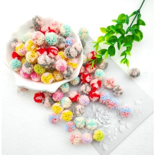 50pcs/Lot 1.5cm Mesh Fabric Flower Ball For Children Hair clip Accessories Artificial Fabric Flowers For garment accessoires