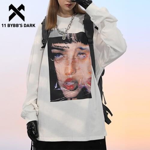 11 BYBBS DARK Character Print T Shirt Long Sleeve Autumn Hip Hop Oversized Tshirt Autumn Harajuku T Shirt Vintage Graphic Tees