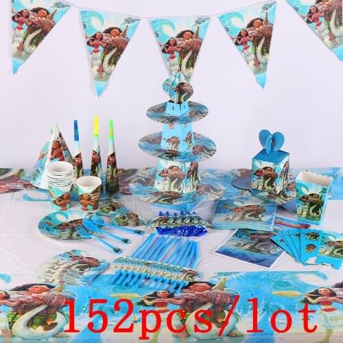 152Pcs/Lot Disney Moana Maui Disposable Tableware Sets Childrens Day Kids Birthday Decoration Event Supplies Various Maker