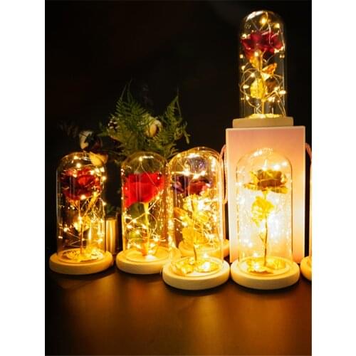 2 Pcs Artificial Eternal Rose Enchanted Flower with LED Light Valentines Day Mothers Day Birthday Christmas Gifts Wholesale X2