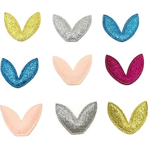 20pieces Glitter Bunny Ears- Silver Pink Aqua Gold Fabric Back Appliques Bunnies Ears Rabbit DIY Party