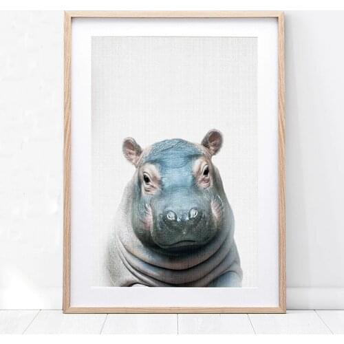 Nursery Wall Art Hippo Print Baby Animal Wall Painting Posters and Prints Cute Hippopotamus Photo Boy Kids Bedroom Decoration