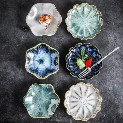 2021 New Chinese Creative Ceramic Small Plate Glaze Kiln Into Snack Sushi Small Plate Home Plate Tableware