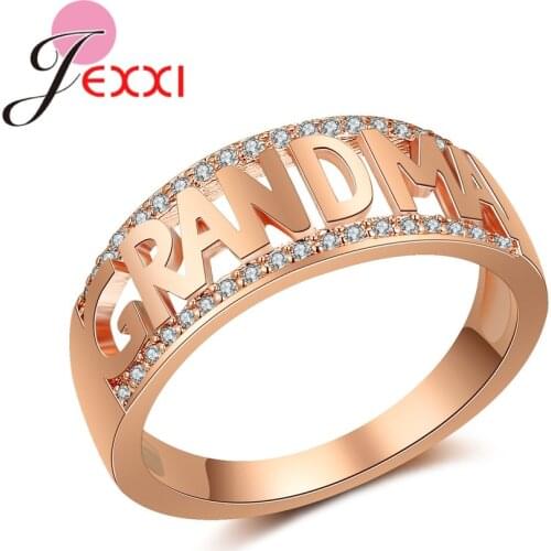 Trendy Design Unique GRANDMA Ring Cubic Zirconia Letter Shape Rose Gold Best Gift For Mother Grandma Symbol of Identity