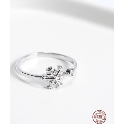 LKO Creative Zircon Snowflake Flower Fresh Cute Sweet 925 Sterling Silver Women Adjustable Opening Rings 2021Trend Accessories
