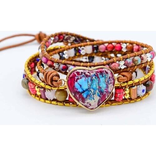 Love Shape Natural Stone Bracelets Emperor Stone 3 Strands Wrap Bracelets Bohemia Handmade Jewelry Gifts