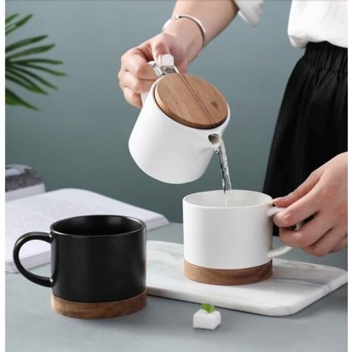 Nordic Wooden Lid Small Teapot Teacup Ceramic Flower Teapot Set with Strainer Thickened High Temperature Resistant Tea Maker