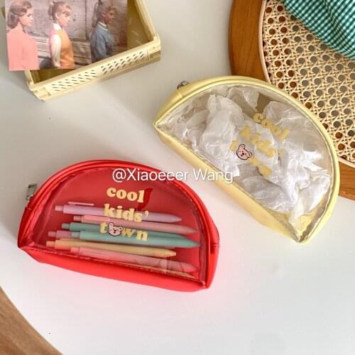 Korean Cute PVC PU Waterproof Cartoon Bear Pencil Case Girl High Capacity Storage Bag Student Stationery Ita Bag Back To School