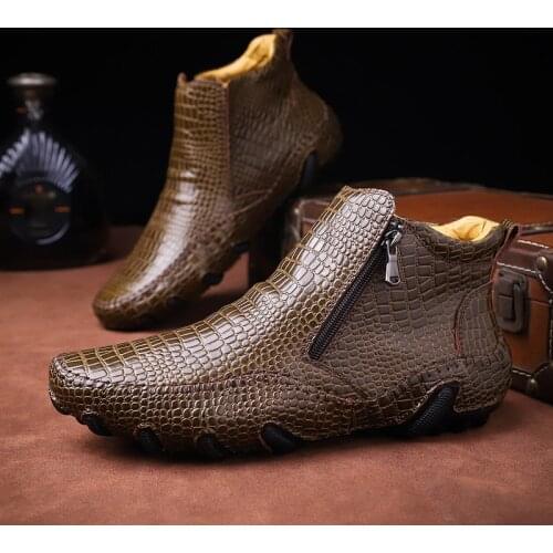 CIMIM Brand 2019 Men Boots Genuine Leather Fashion Martin Chelsea Ankle Boots Casual Boots Crocodile Formal Shoes Men High Top