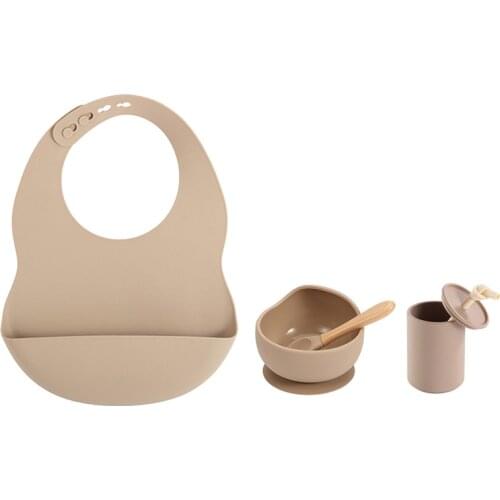 Baby Silicone Tableware Set BPA Free Silione WaterProof Bib Non-Slip Suction Bowl Orangic Drinking Cup with Lid Baby Plate