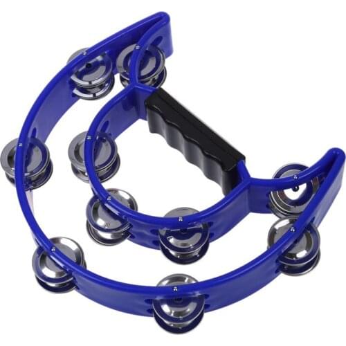 New Singer Tambourine Percussion Drum Grip Handle-32 Jingles Half Moon - Blue