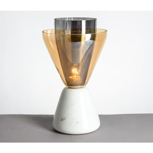 New Glass Marble White Stone E27 Double Glass Amber and Smoke Modern Table Lamp Desk Light Decoration Table Lamp LED Light