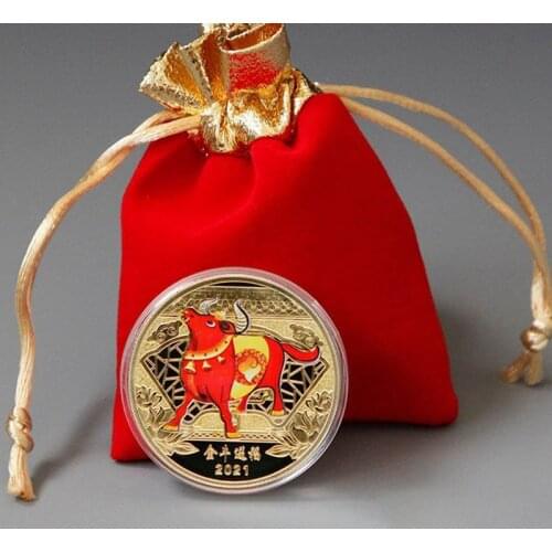2021 Year of The Ox Commemorative Coin Lucky China Zodiac Souvenir Collectible Collection Coin Twelve Zodiac Non-currency Gift