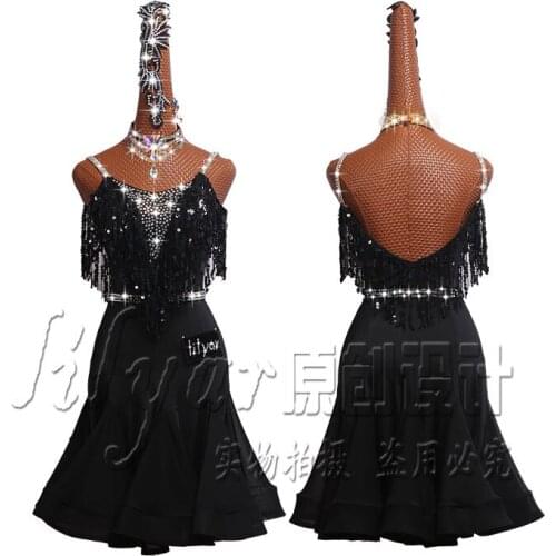 Latin Dance Dress Latin Skirt Competition Dress Costumes Performing Dress Adult Customize Children Black Fishbone Skirt Slim Fit