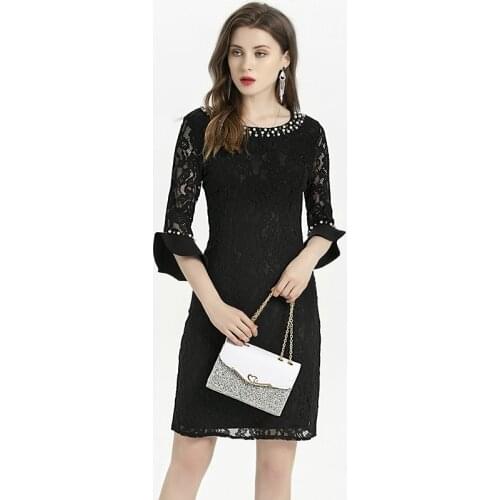 Summer Mini Black Lace Dresses Pearl Butterfly Sleeve Regular Empire Boycon Dress Gothic Streetwear Elegant Fashion Woman Dress